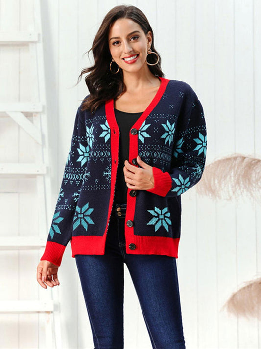 Snowflake Pattern Button Down Cardigan - Clothes For Her Online Store