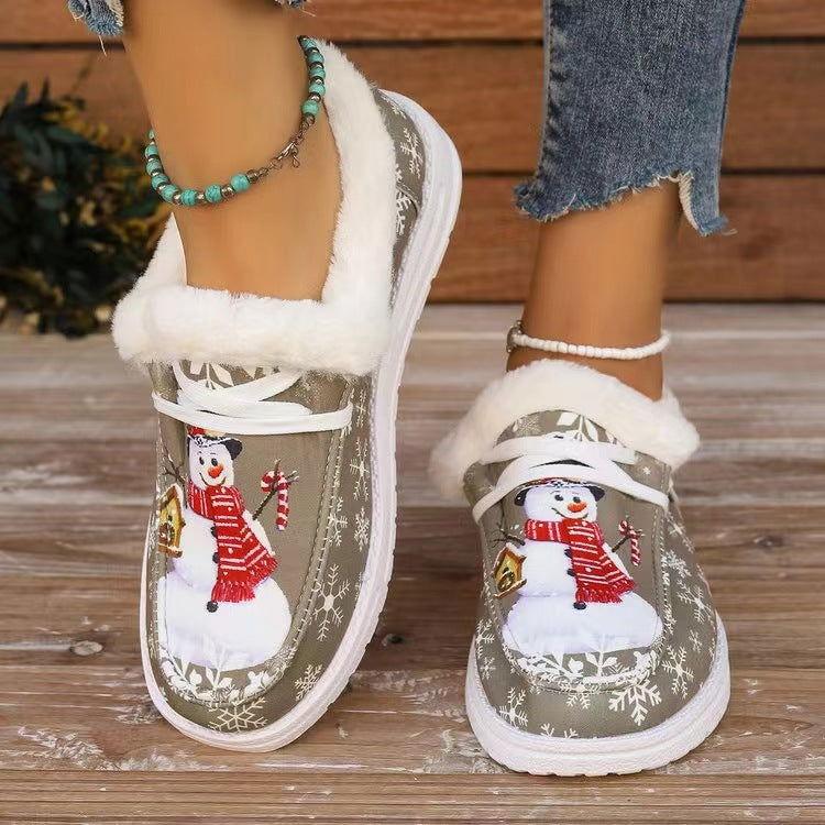 Snowman Print Round Toe Slip-Ons - Clothes For Her Online Store