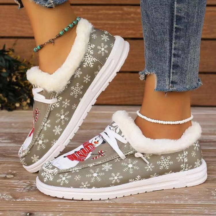 Snowman Print Round Toe Slip-Ons - Clothes For Her Online Store