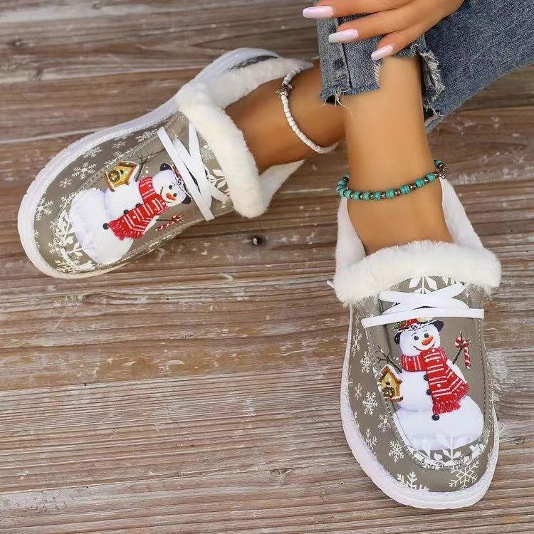 Snowman Print Round Toe Slip-Ons - Clothes For Her Online Store