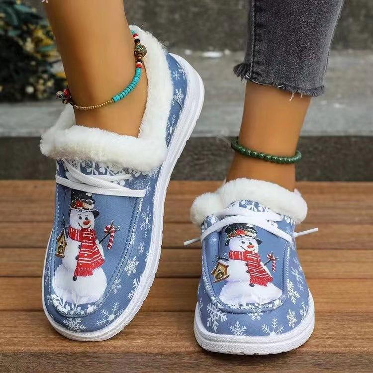 Snowman Print Round Toe Slip-Ons - Clothes For Her Online Store