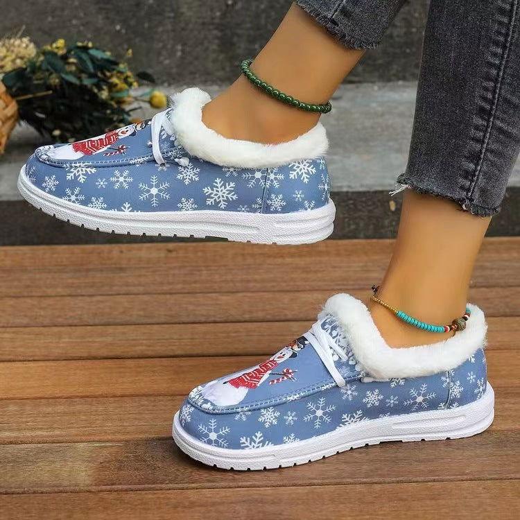 Snowman Print Round Toe Slip-Ons - Clothes For Her Online Store