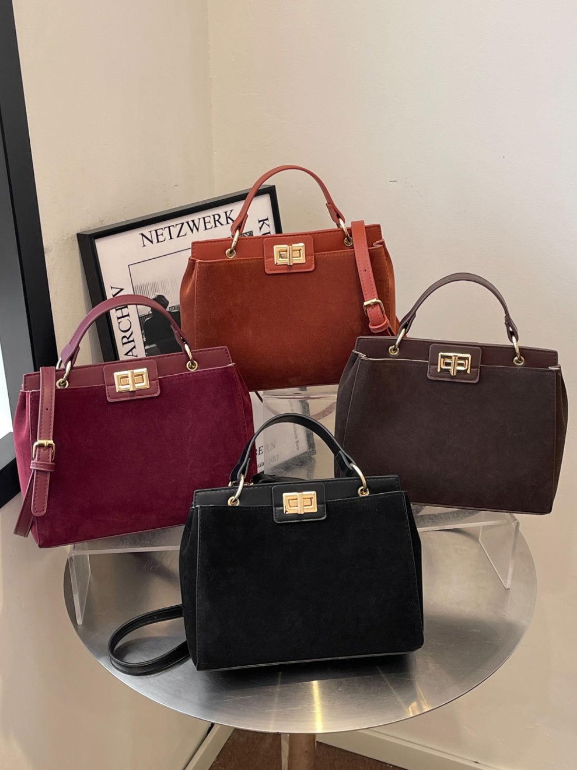 Solid Color Handbag with Removable Strap - Clothes For Her Online Store