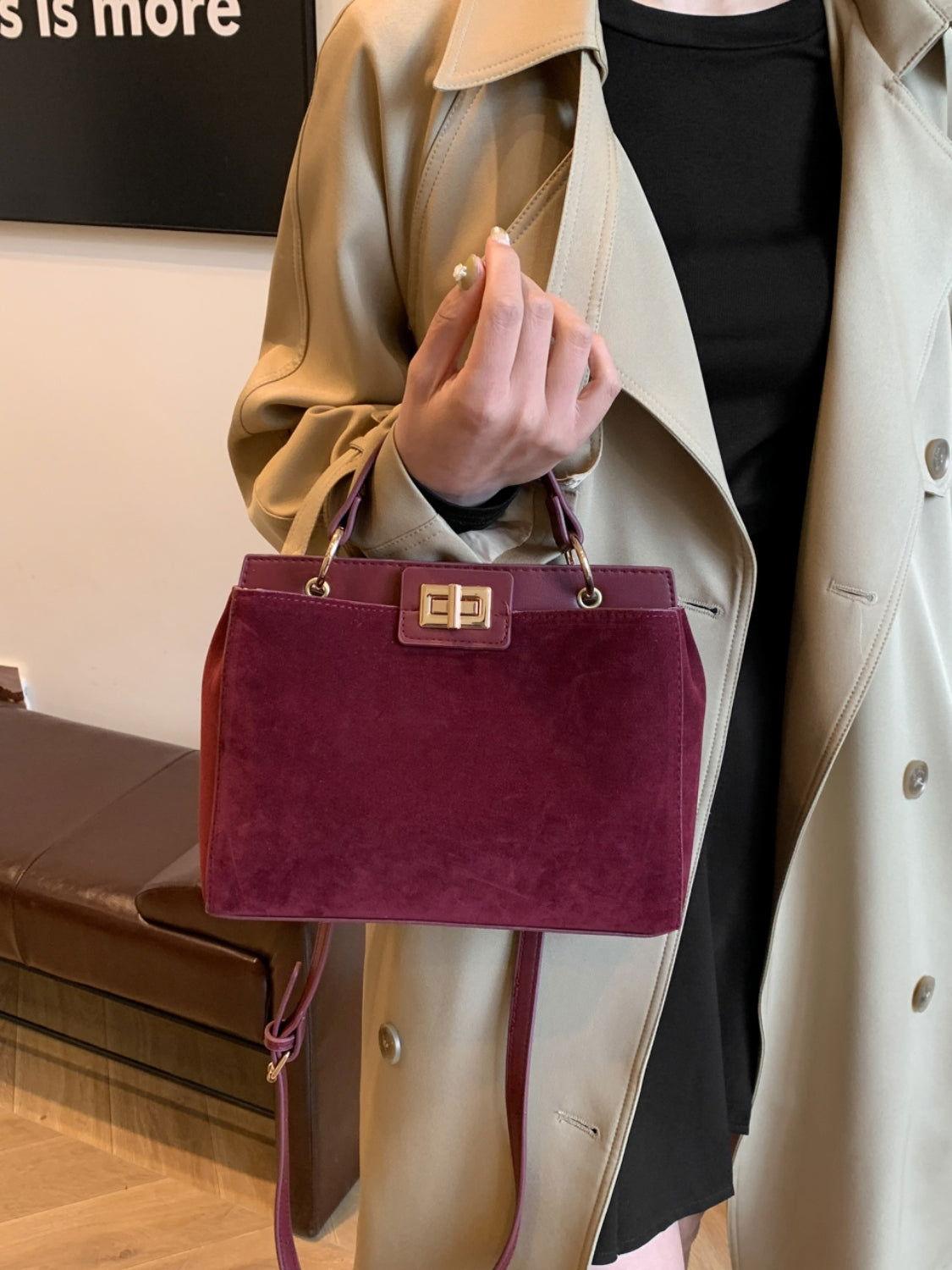 Solid Color Handbag with Removable Strap - Clothes For Her Online Store
