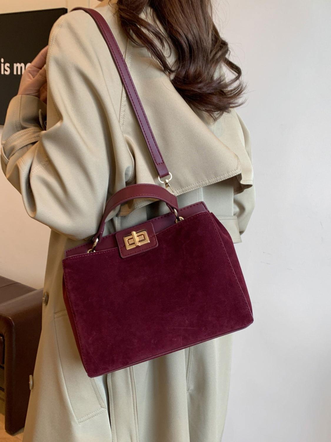 Solid Color Handbag with Removable Strap - Clothes For Her Online Store