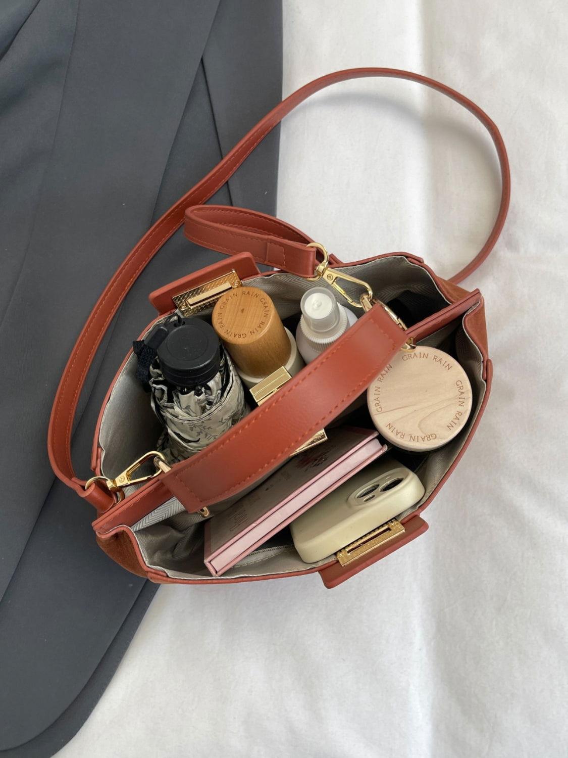 Solid Color Handbag with Removable Strap - Clothes For Her Online Store
