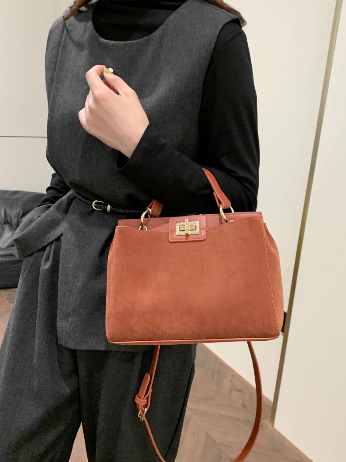 Solid Color Handbag with Removable Strap - Clothes For Her Online Store