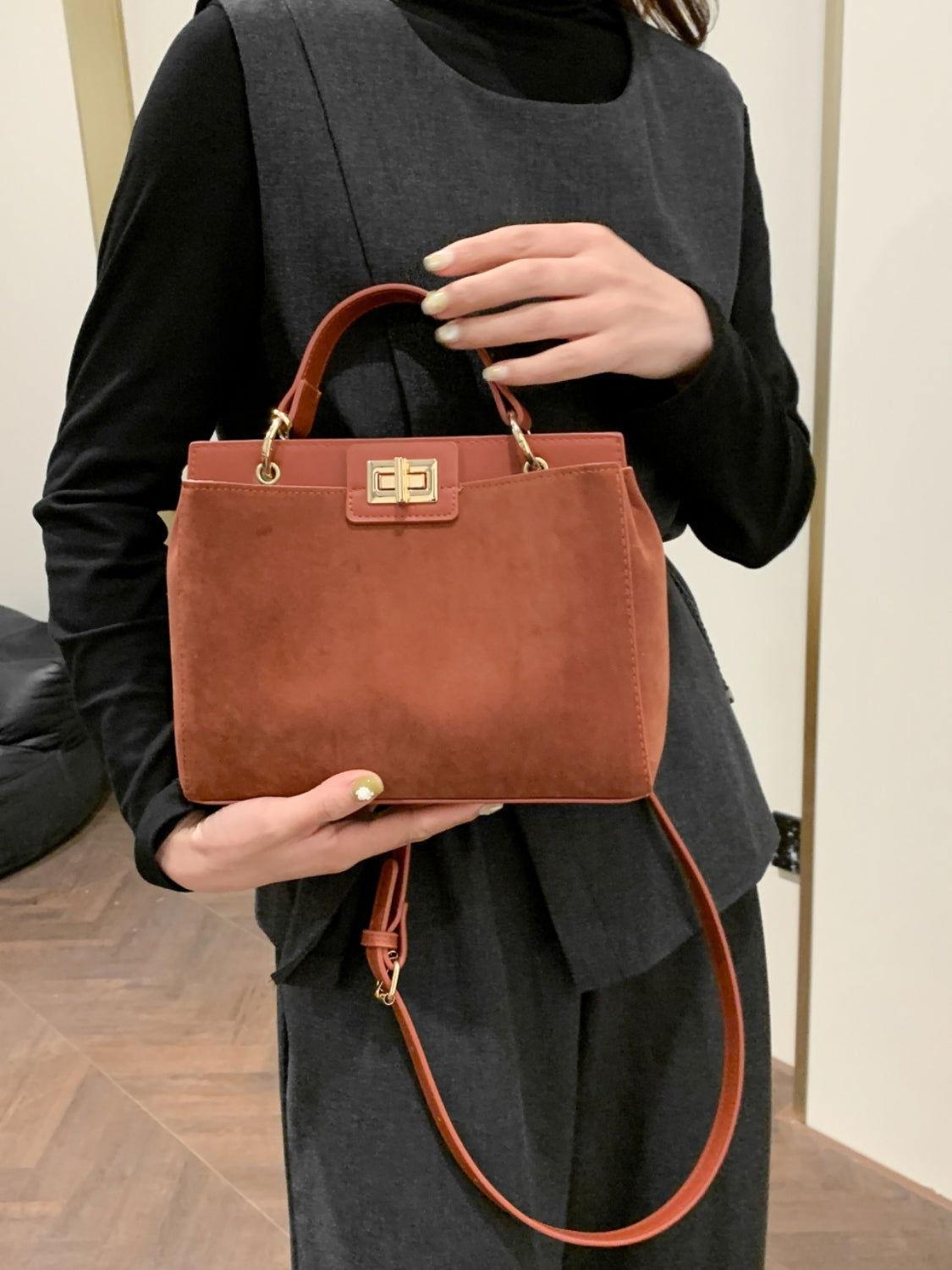 Solid Color Handbag with Removable Strap - Clothes For Her Online Store