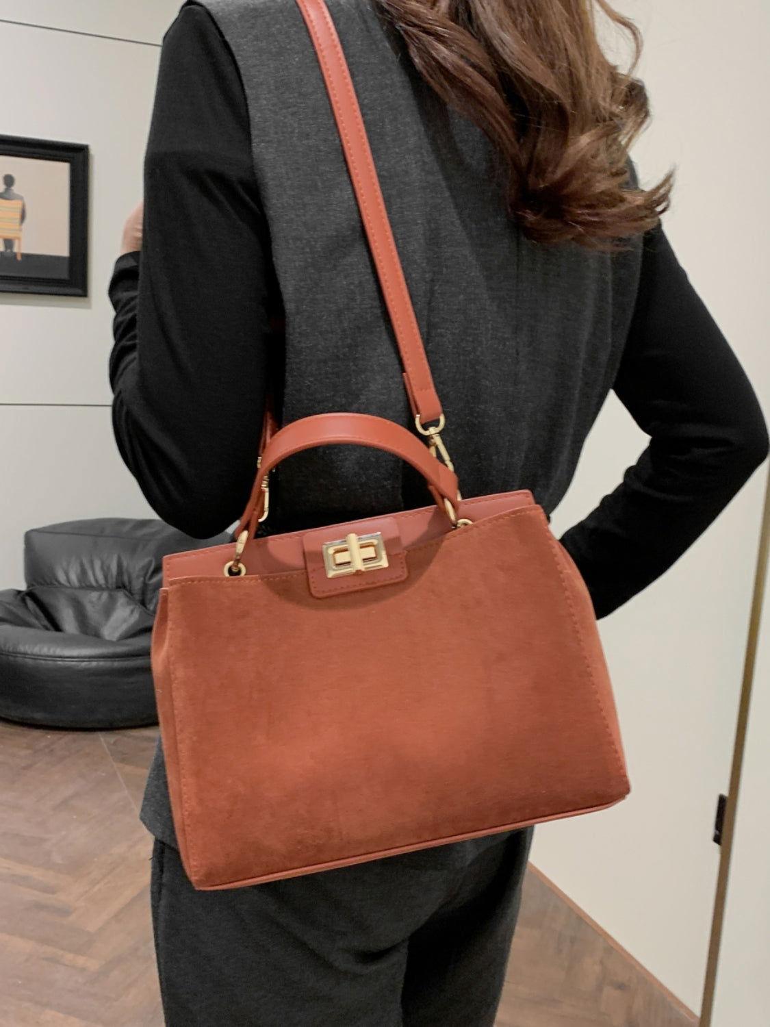 Solid Color Handbag with Removable Strap - Clothes For Her Online Store