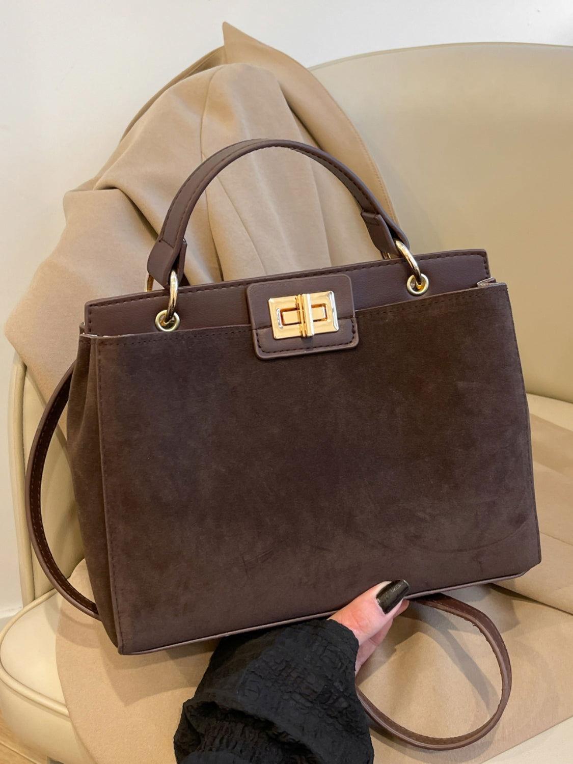 Solid Color Handbag with Removable Strap - Clothes For Her Online Store