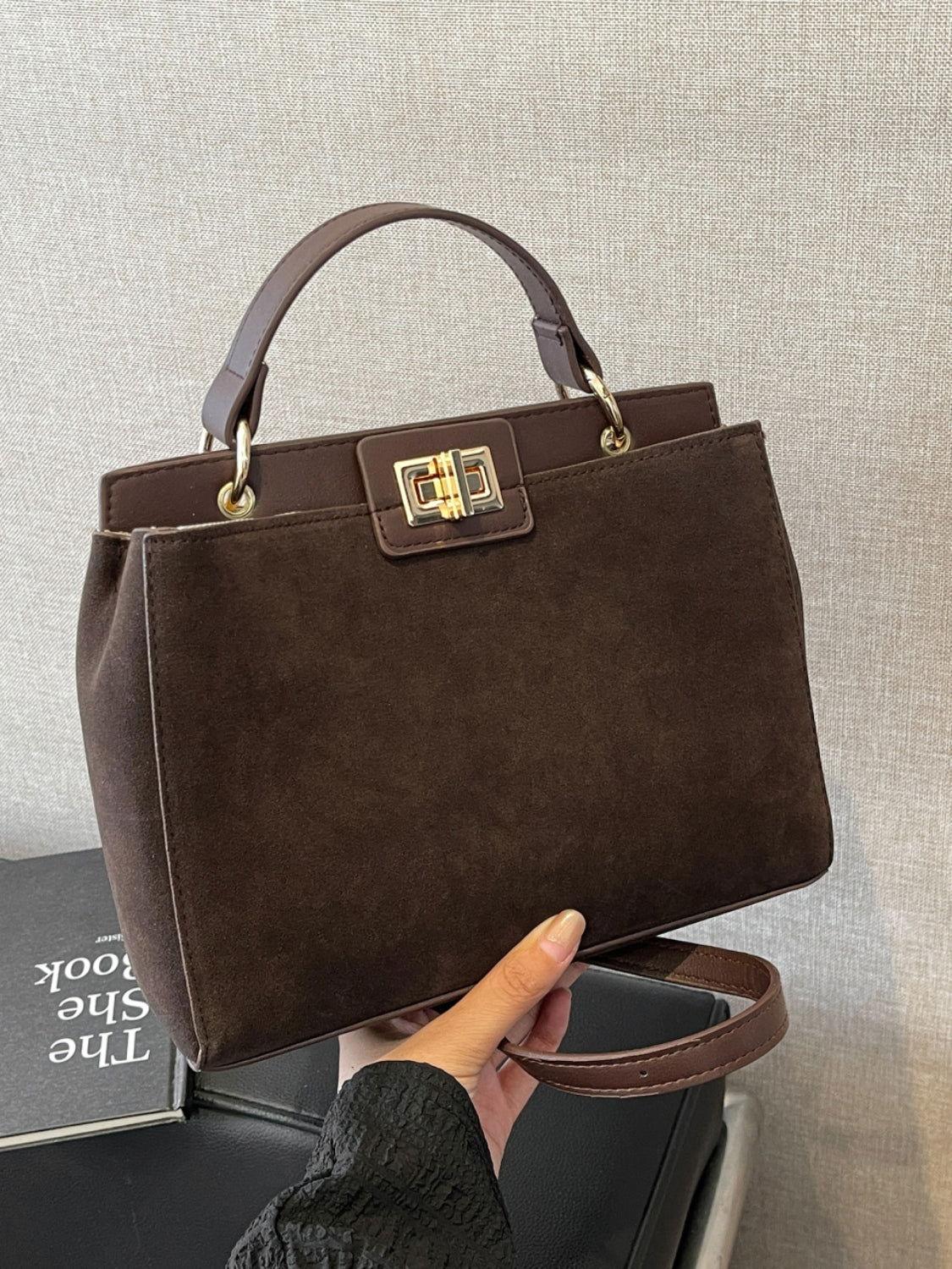 Solid Color Handbag with Removable Strap - Clothes For Her Online Store