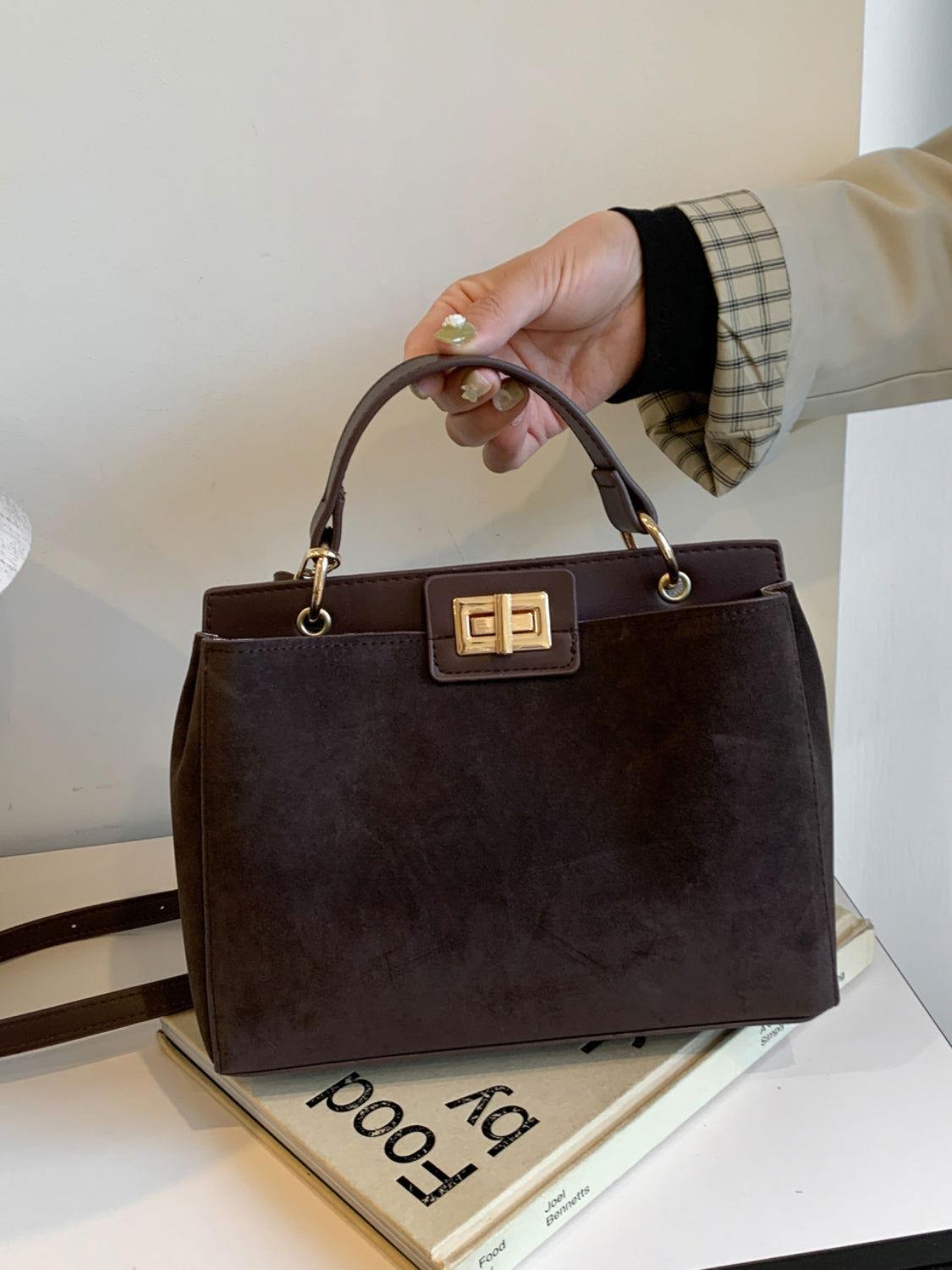 Solid Color Handbag with Removable Strap - Clothes For Her Online Store