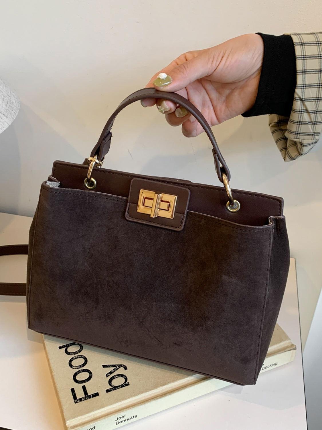 Solid Color Handbag with Removable Strap - Clothes For Her Online Store