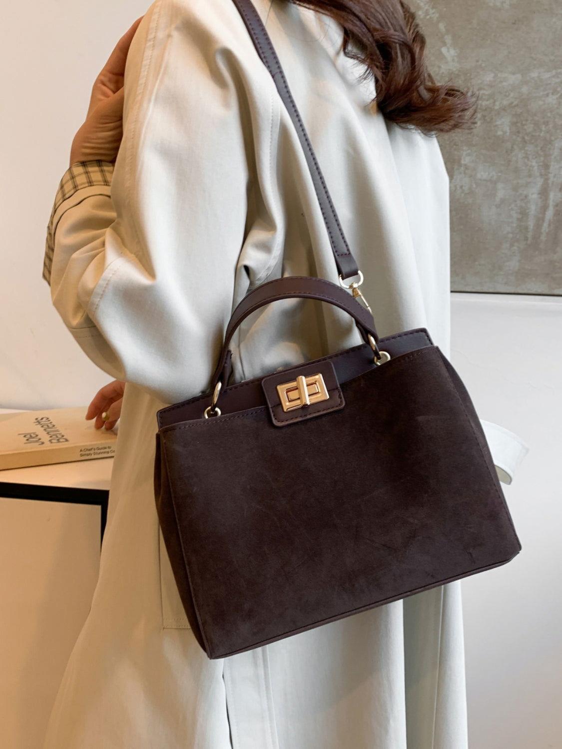 Solid Color Handbag with Removable Strap - Clothes For Her Online Store