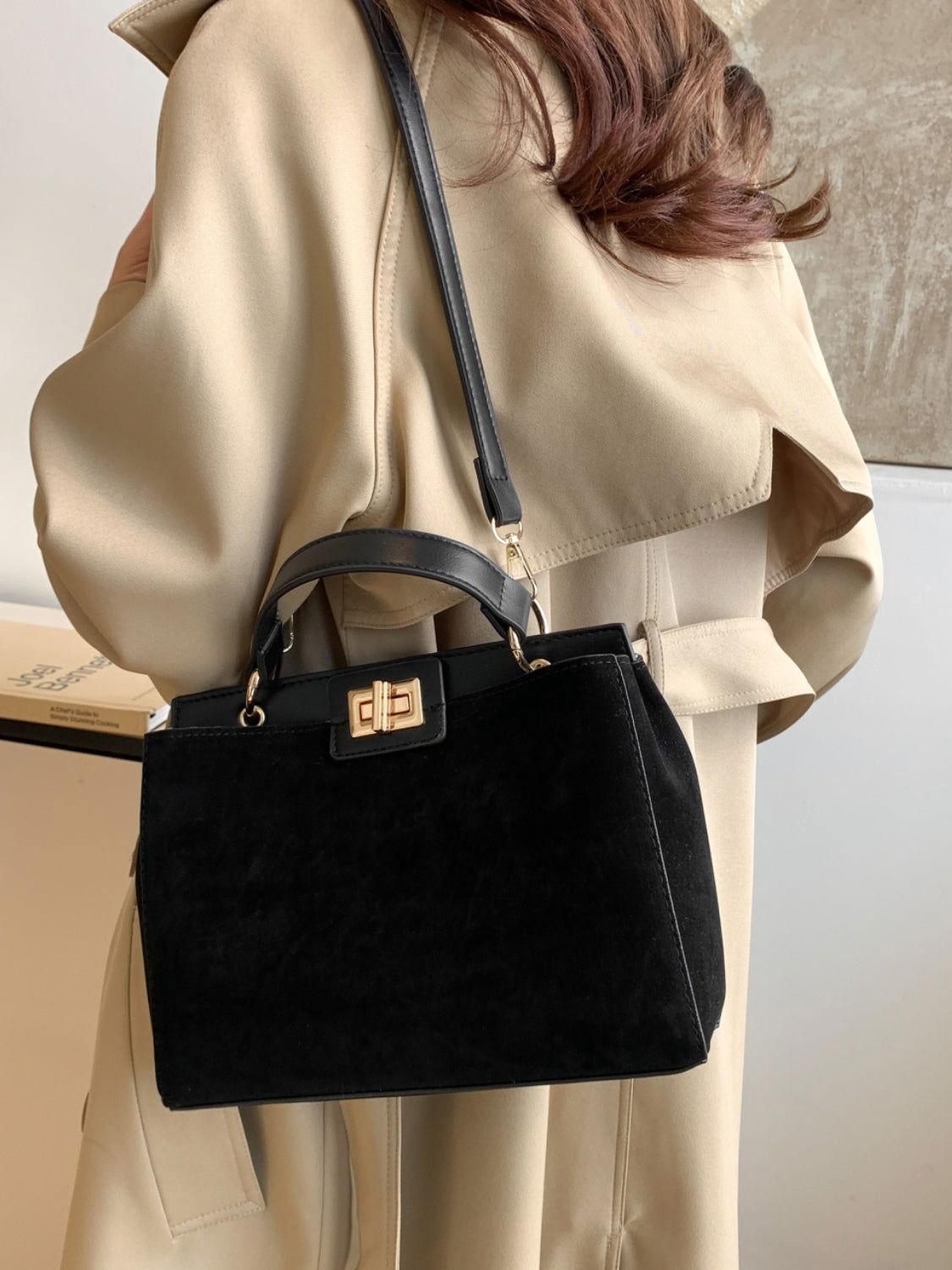 Solid Color Handbag with Removable Strap - Clothes For Her Online Store