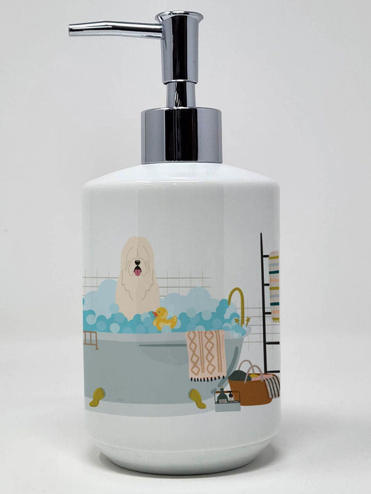 South Russian Sheepdog in Bathtub Ceramic Soap Dispenser Hand Soap Dispenser Pump Bottles for Bathroom Kitchen, Empty Refillable Liquid Soap Container