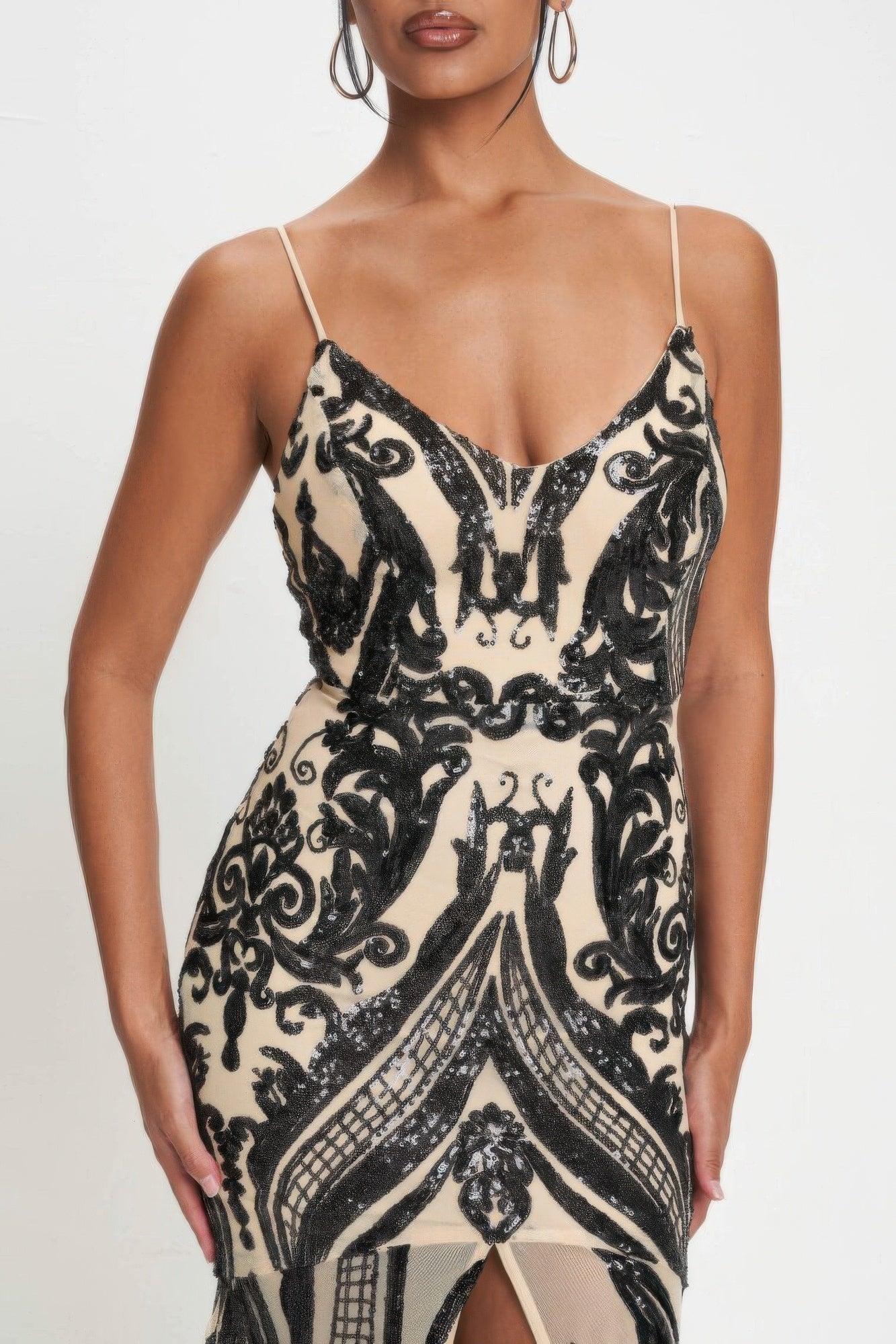Spaghetti Strap Art Deco Sequins Maxi Dress - Clothes For Her Online Store
