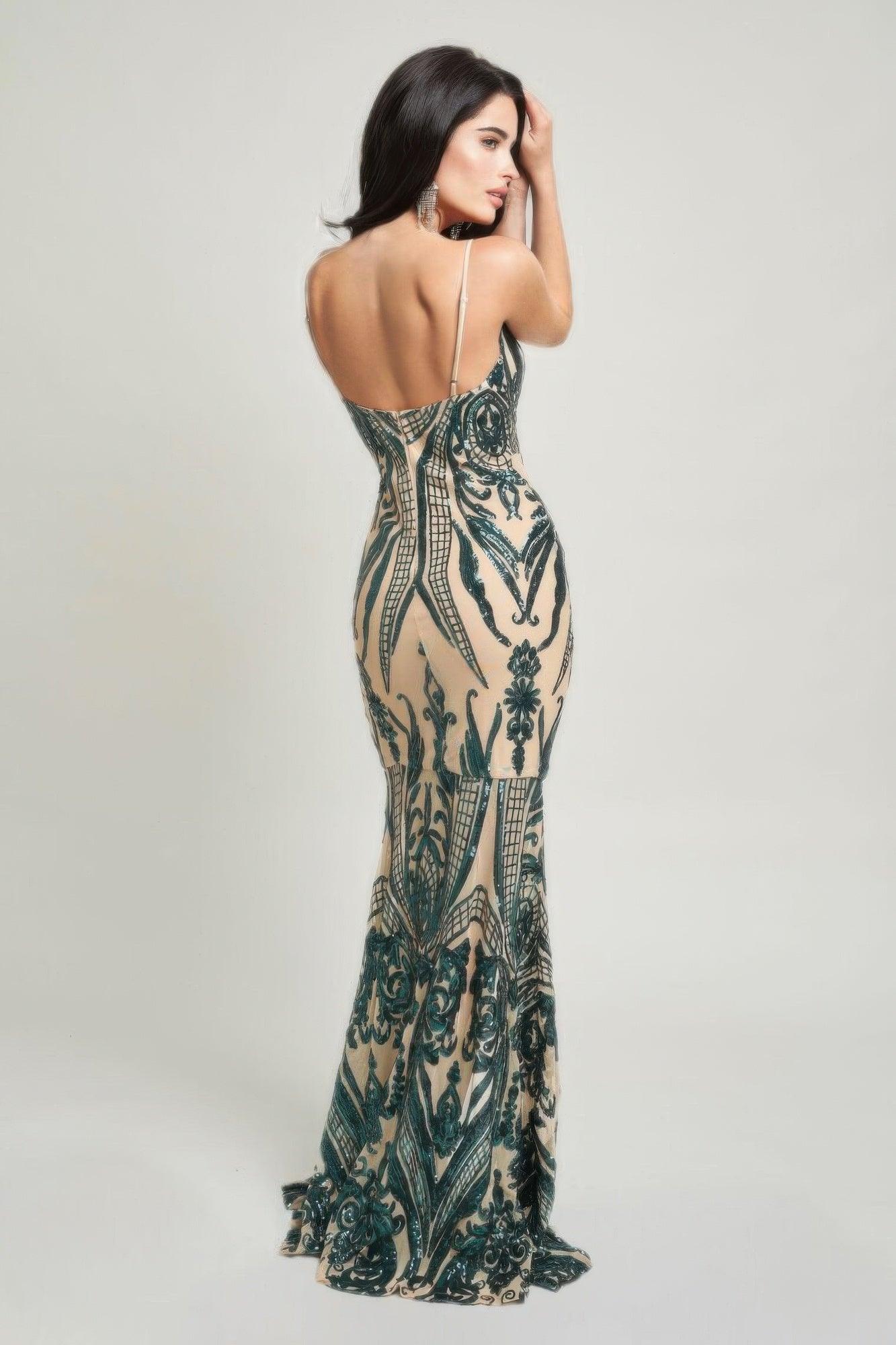 Spaghetti Strap Art Deco Sequins Maxi Dress - Clothes For Her Online Store