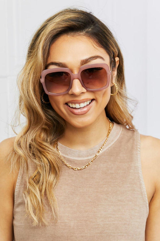 Square Metal-Plastic Hybrid Temple Sunglasses - Clothes For Her Online Store