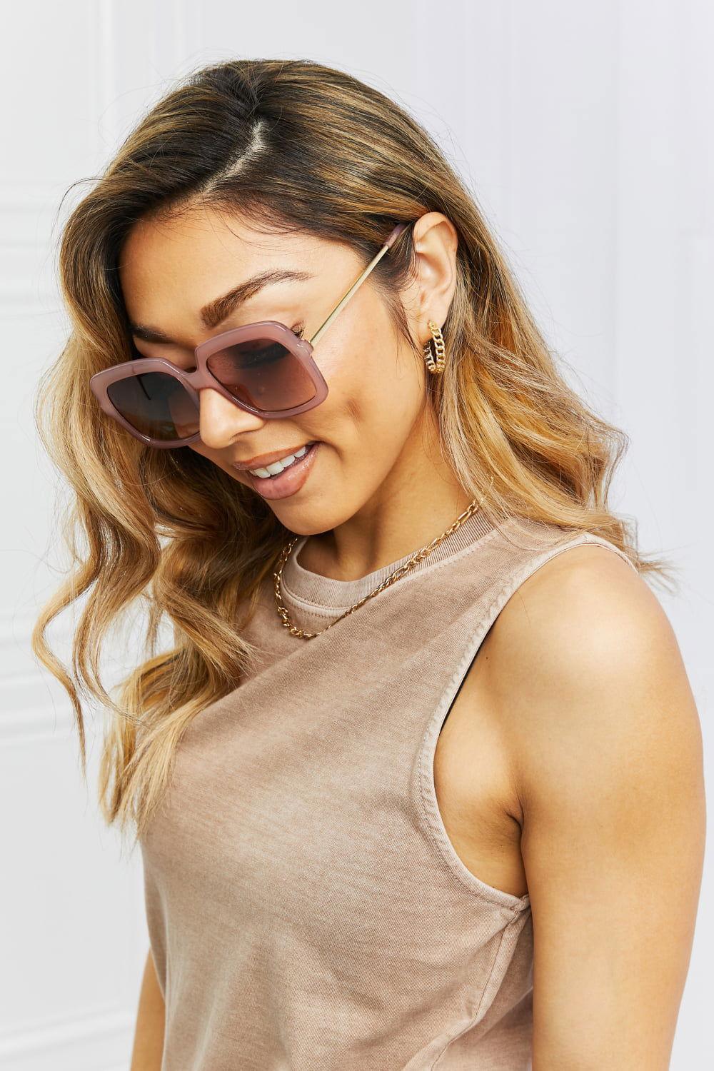 Square Metal-Plastic Hybrid Temple Sunglasses - Clothes For Her Online Store