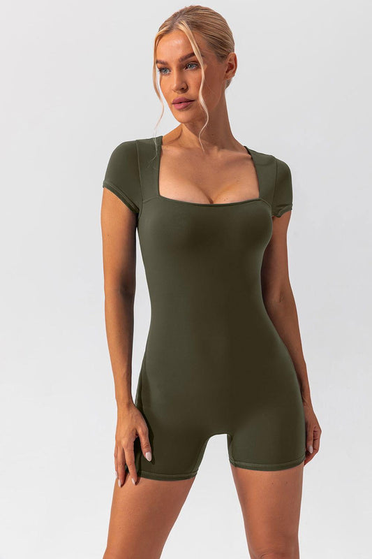 Square Neck Cap Sleeve Active Romper - Clothes For Her Online Store