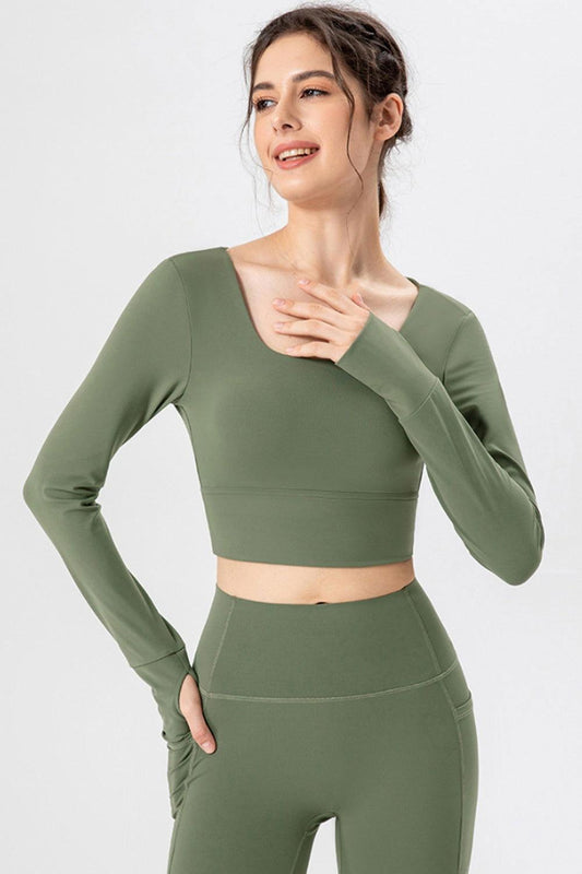 Square Neck Crisscross Active T-Shirt - Clothes For Her Online Store
