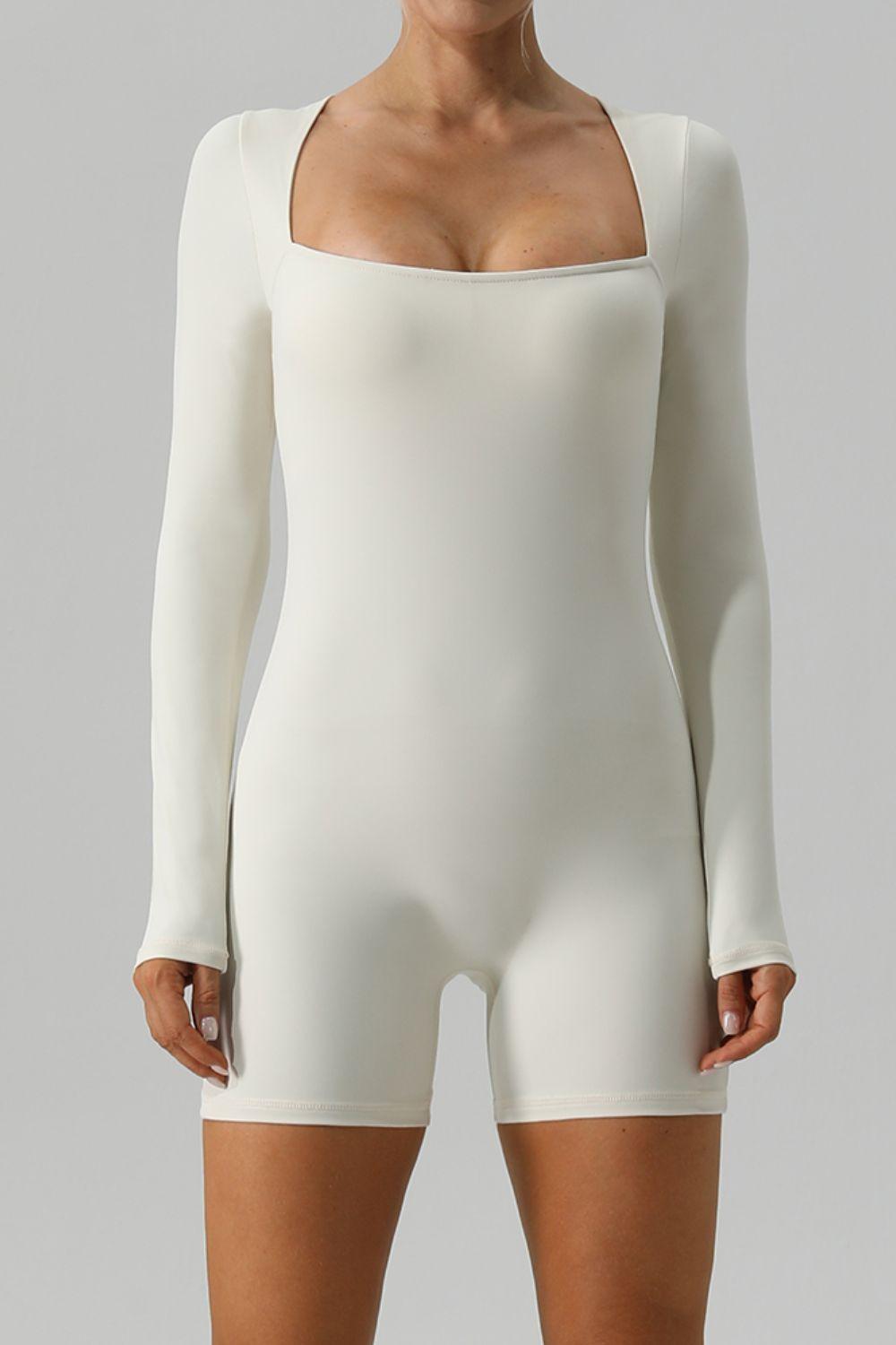 Square Neck Long Sleeve Active Romper - Clothes For Her Online Store