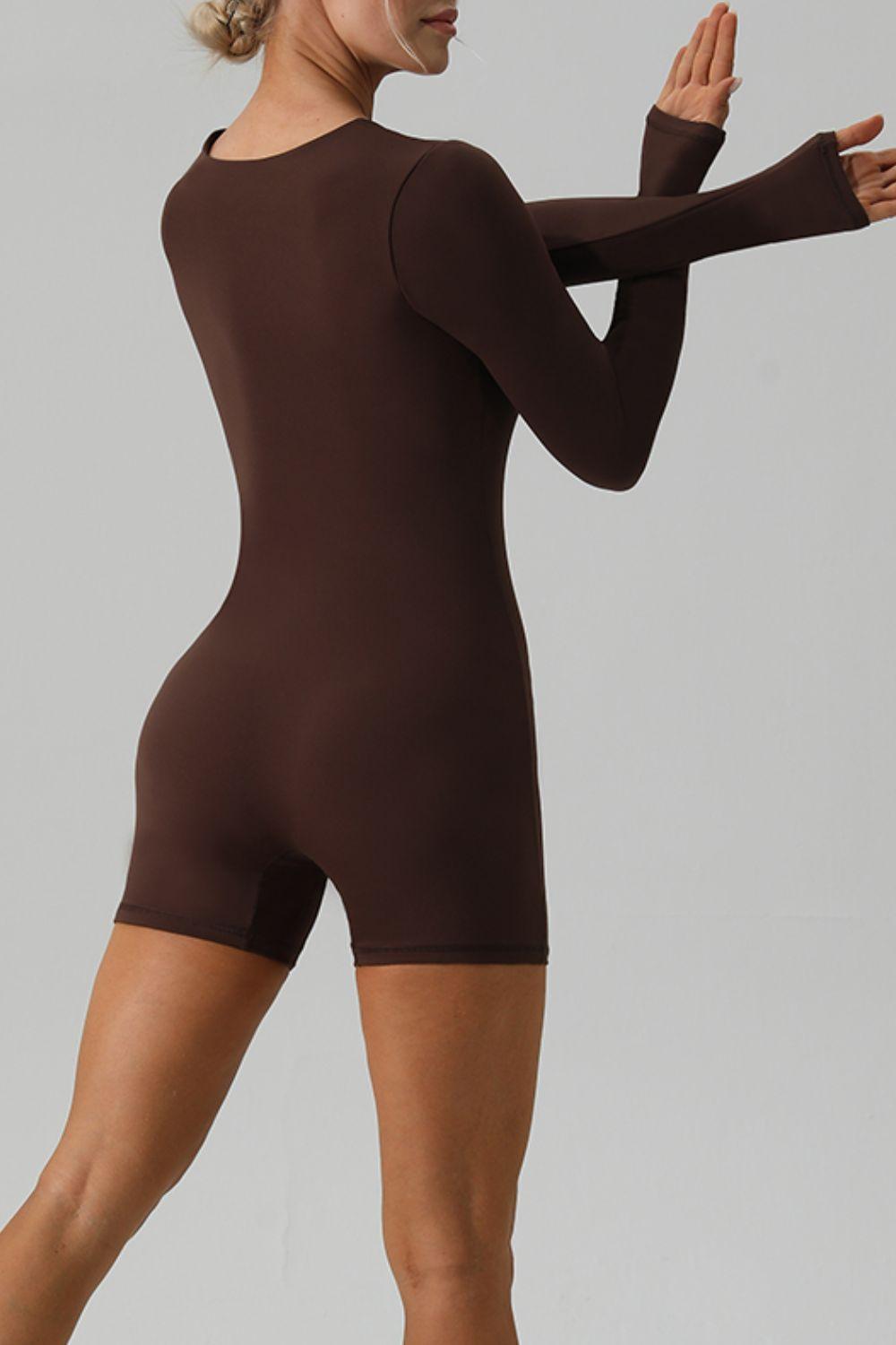 Square Neck Long Sleeve Active Romper - Clothes For Her Online Store