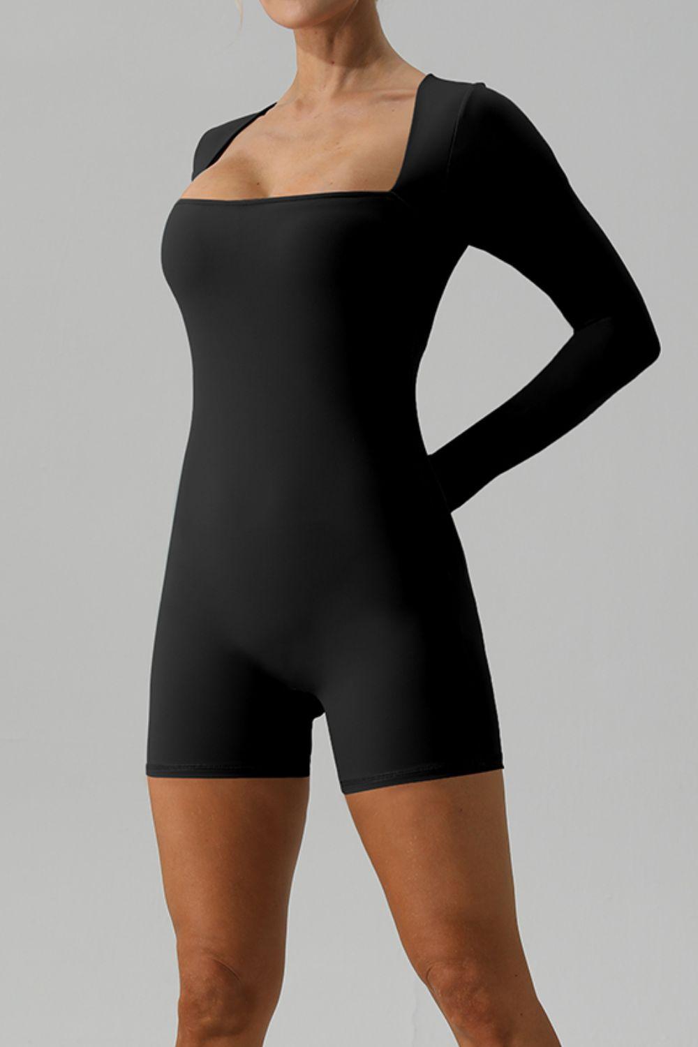Square Neck Long Sleeve Active Romper - Clothes For Her Online Store