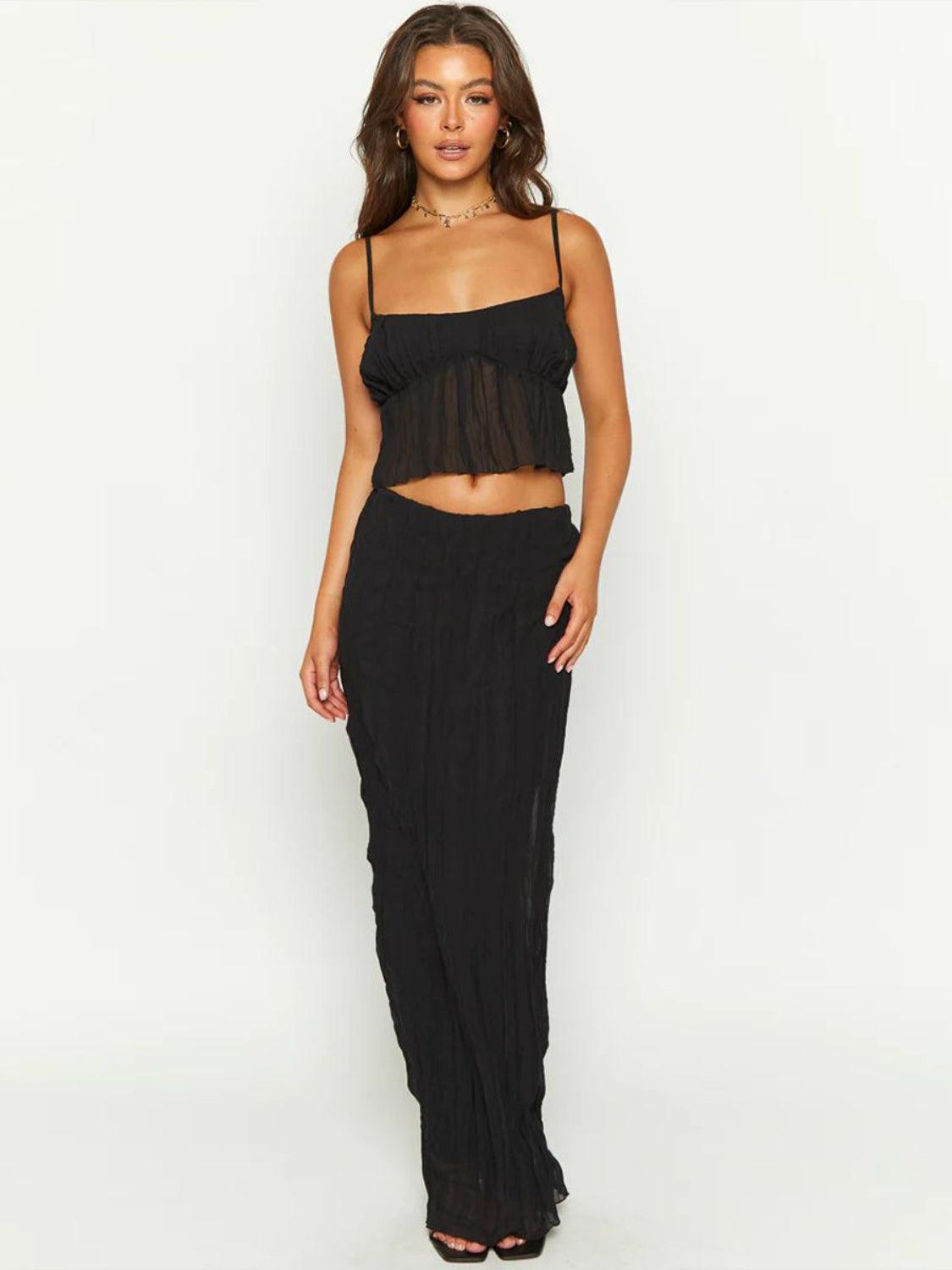 Square Neck Sleeveless Top and Ruched Skirt Set - Clothes For Her Online Store