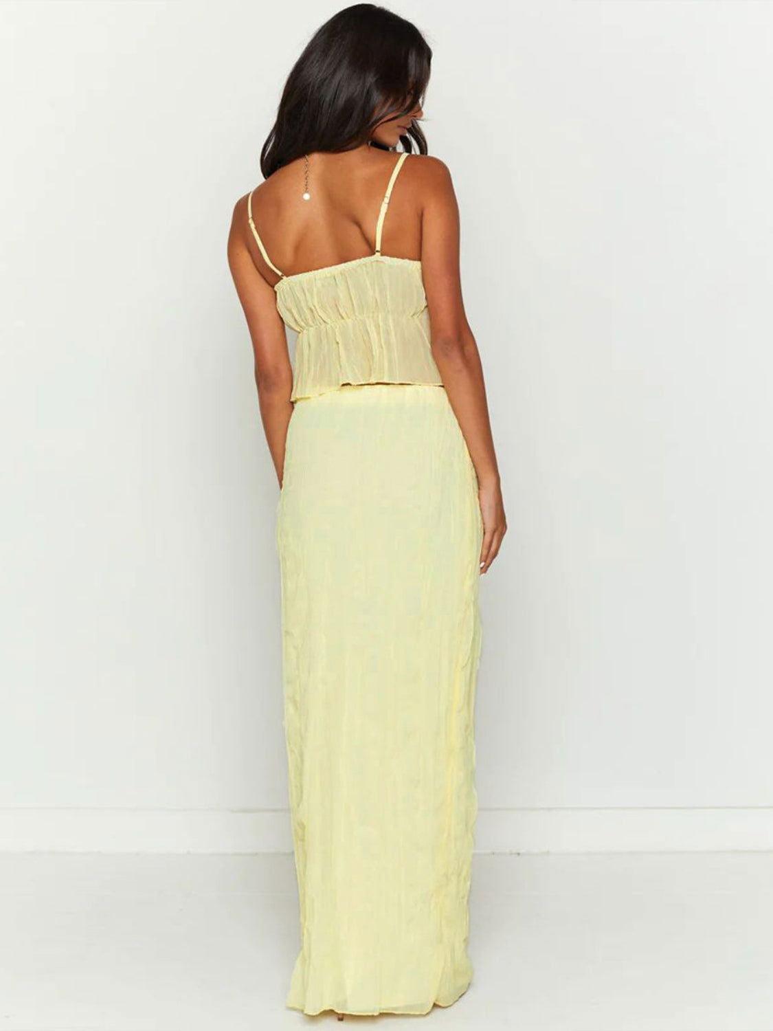 Square Neck Sleeveless Top and Ruched Skirt Set - Clothes For Her Online Store