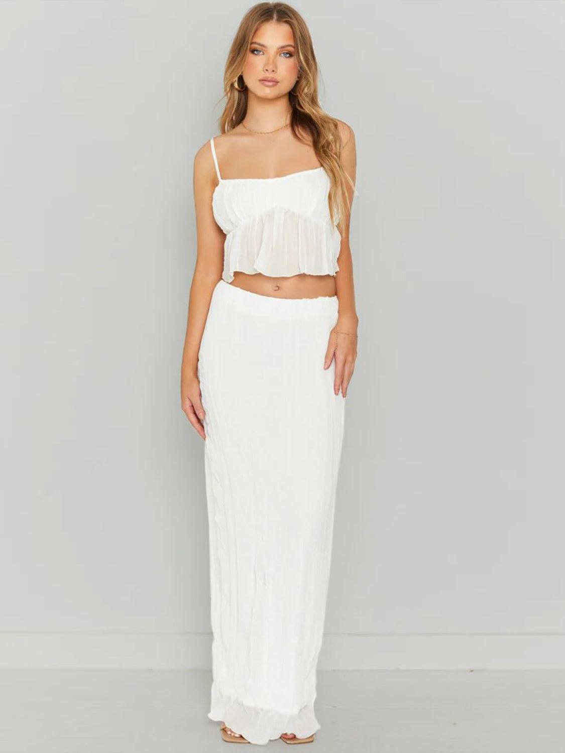 Square Neck Sleeveless Top and Ruched Skirt Set - Clothes For Her Online Store