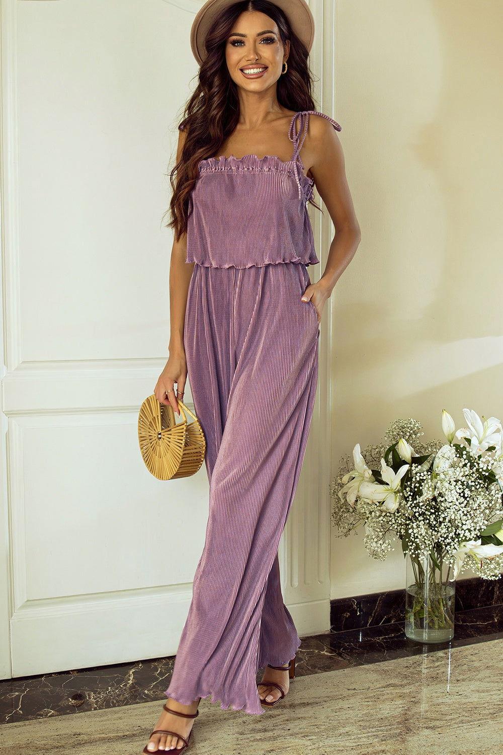 Square Neck Spaghetti Strap Jumpsuit - Clothes For Her Online Store