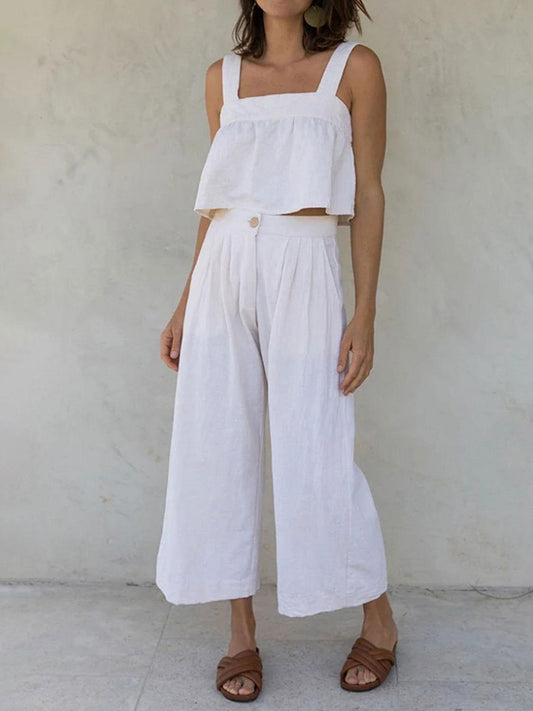 Square Neck Wide Strap Top and Pants Set - Clothes For Her Online Store