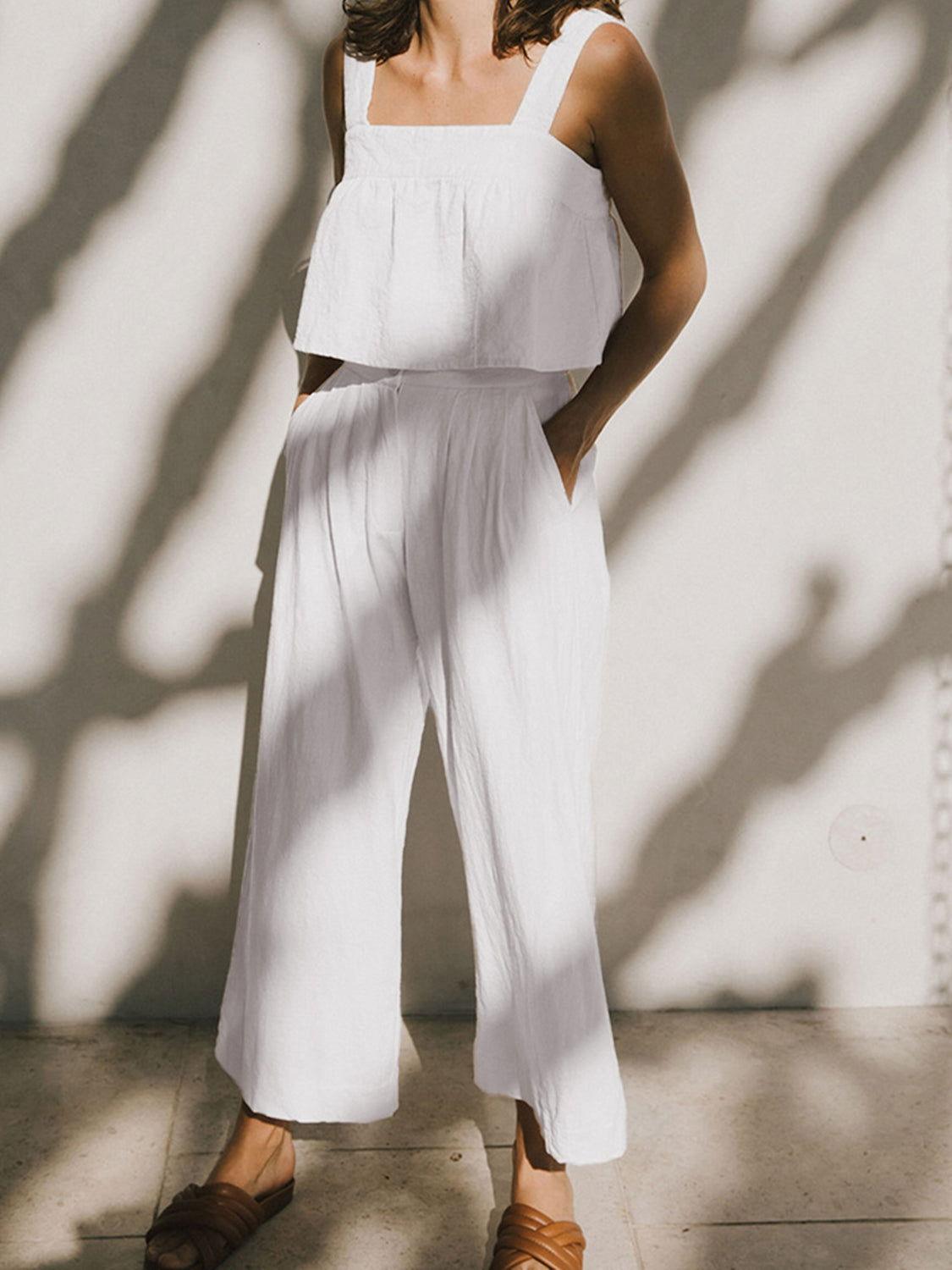 Square Neck Wide Strap Top and Pants Set - Clothes For Her Online Store