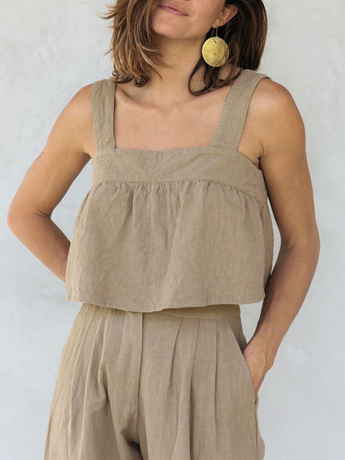 Square Neck Wide Strap Top and Pants Set - Clothes For Her Online Store