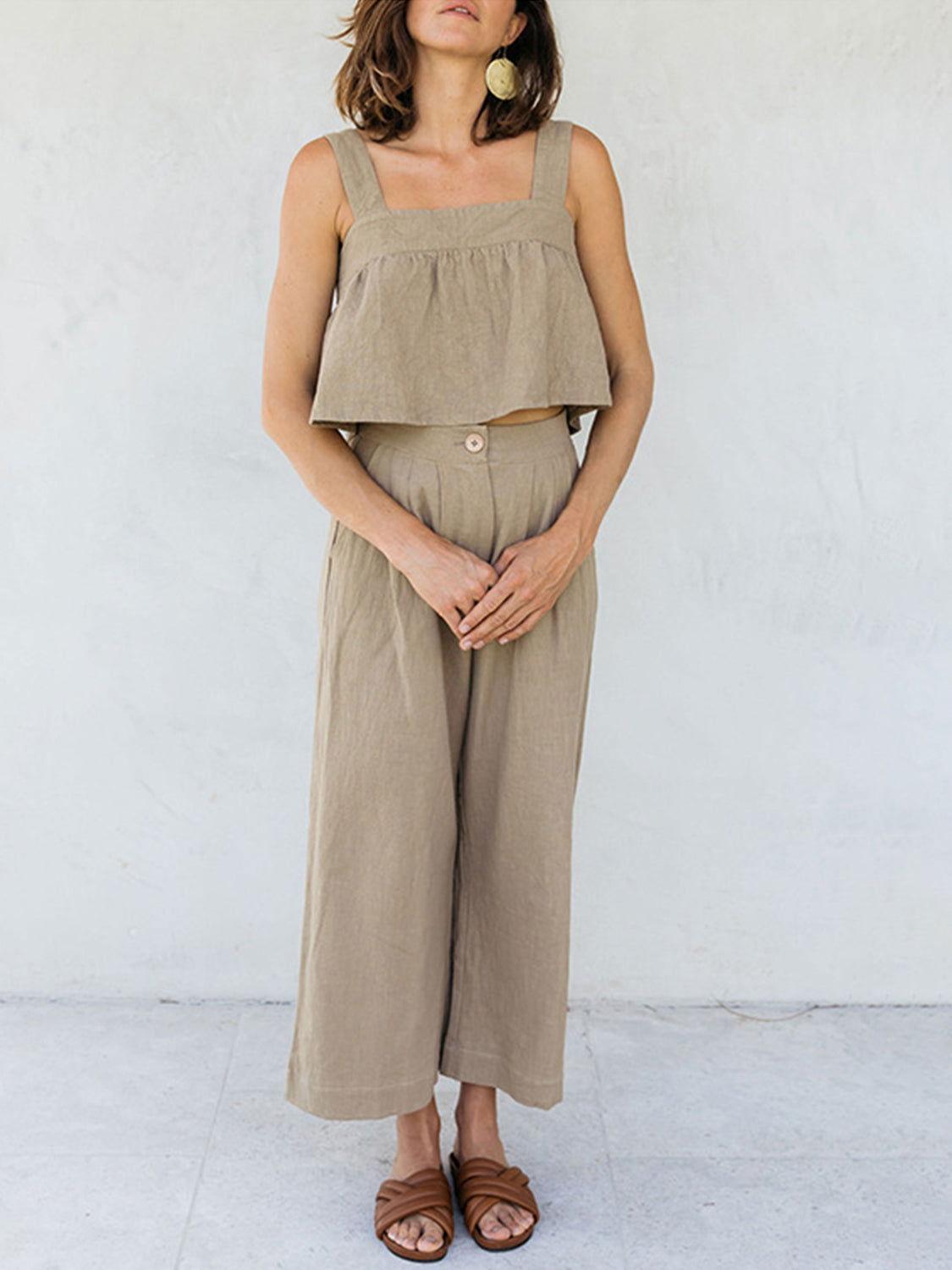 Square Neck Wide Strap Top and Pants Set - Clothes For Her Online Store