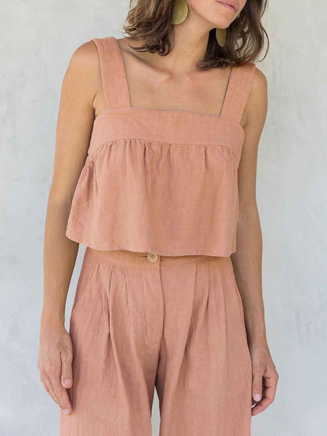 Square Neck Wide Strap Top and Pants Set - Clothes For Her Online Store