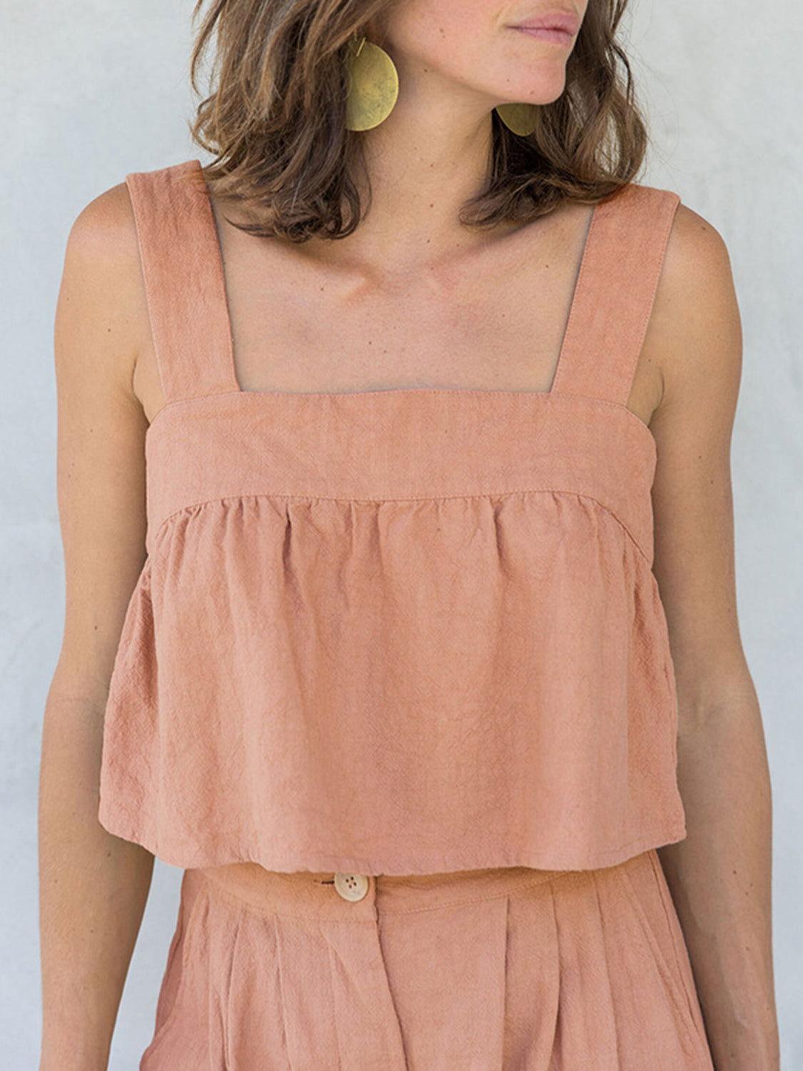 Square Neck Wide Strap Top and Pants Set - Clothes For Her Online Store