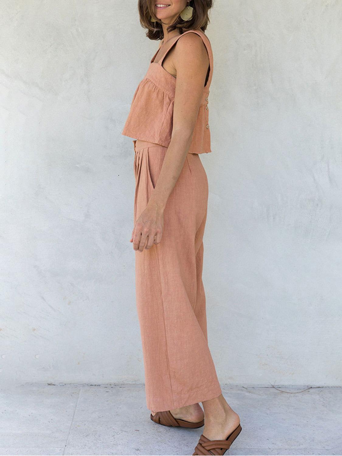 Square Neck Wide Strap Top and Pants Set - Clothes For Her Online Store