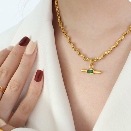Stainless Steel Glass Cone Shaped Pendant Necklace - Clothes For Her Online Store