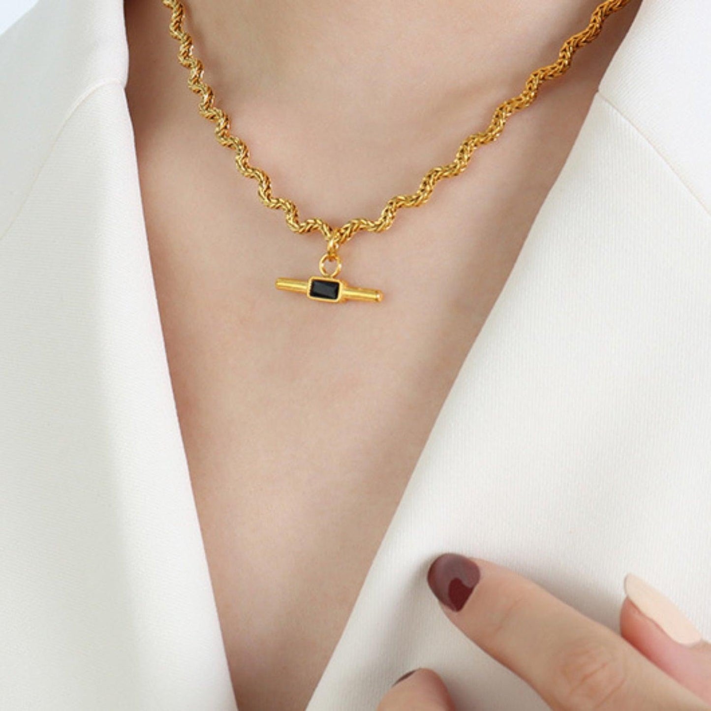 Stainless Steel Glass Cone Shaped Pendant Necklace - Clothes For Her Online Store
