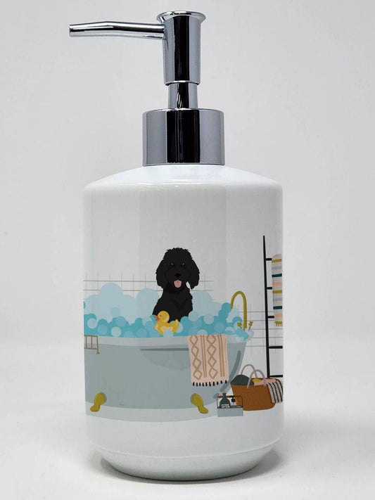 Standard Black Poodle Ceramic Soap Dispenser Hand Soap Dispenser Pump Bottles for Bathroom Kitchen, Empty Refillable Liquid Soap Container