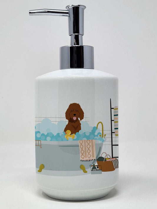 Standard Red Poodle Ceramic Soap Dispenser Hand Soap Dispenser Pump Bottles for Bathroom Kitchen, Empty Refillable Liquid Soap Container
