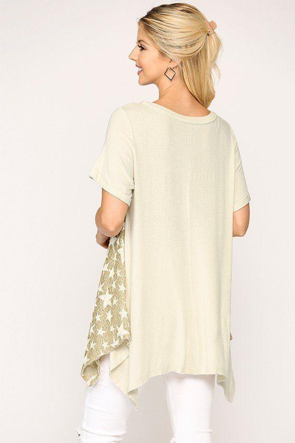 Star Textured Knit Mixed Tunic Top With Shark Bite Hem - Clothes For Her Online Store