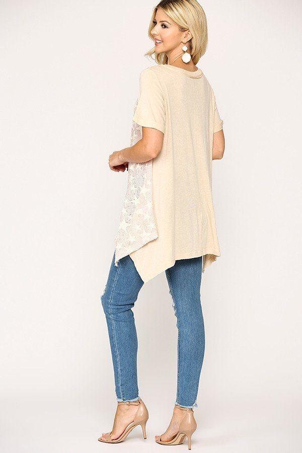 Star Textured Knit Mixed Tunic Top With Shark Bite Hem - Clothes For Her Online Store