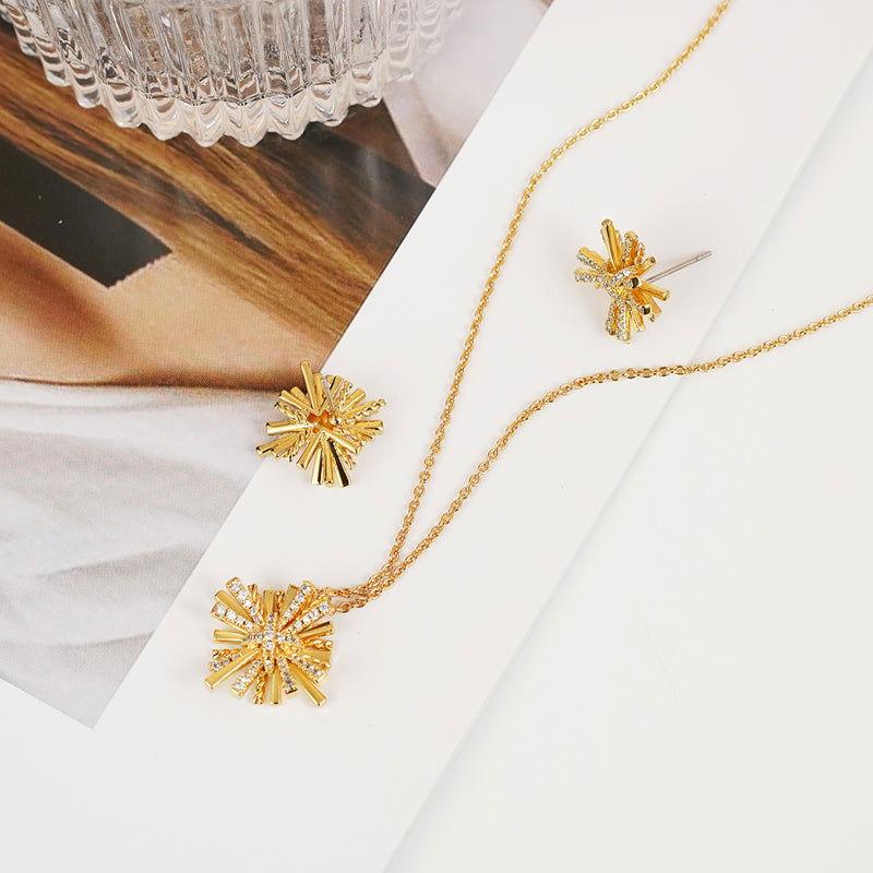 Starburst Gold-Plated Earrings and Necklace Set - Clothes For Her Online Store