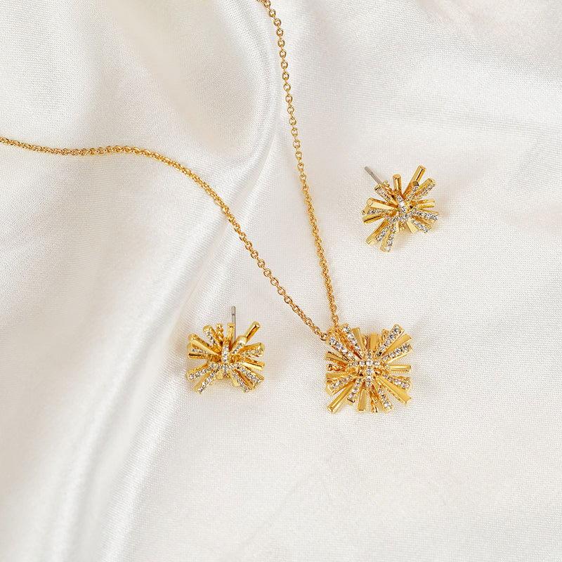 Starburst Gold-Plated Earrings and Necklace Set - Clothes For Her Online Store