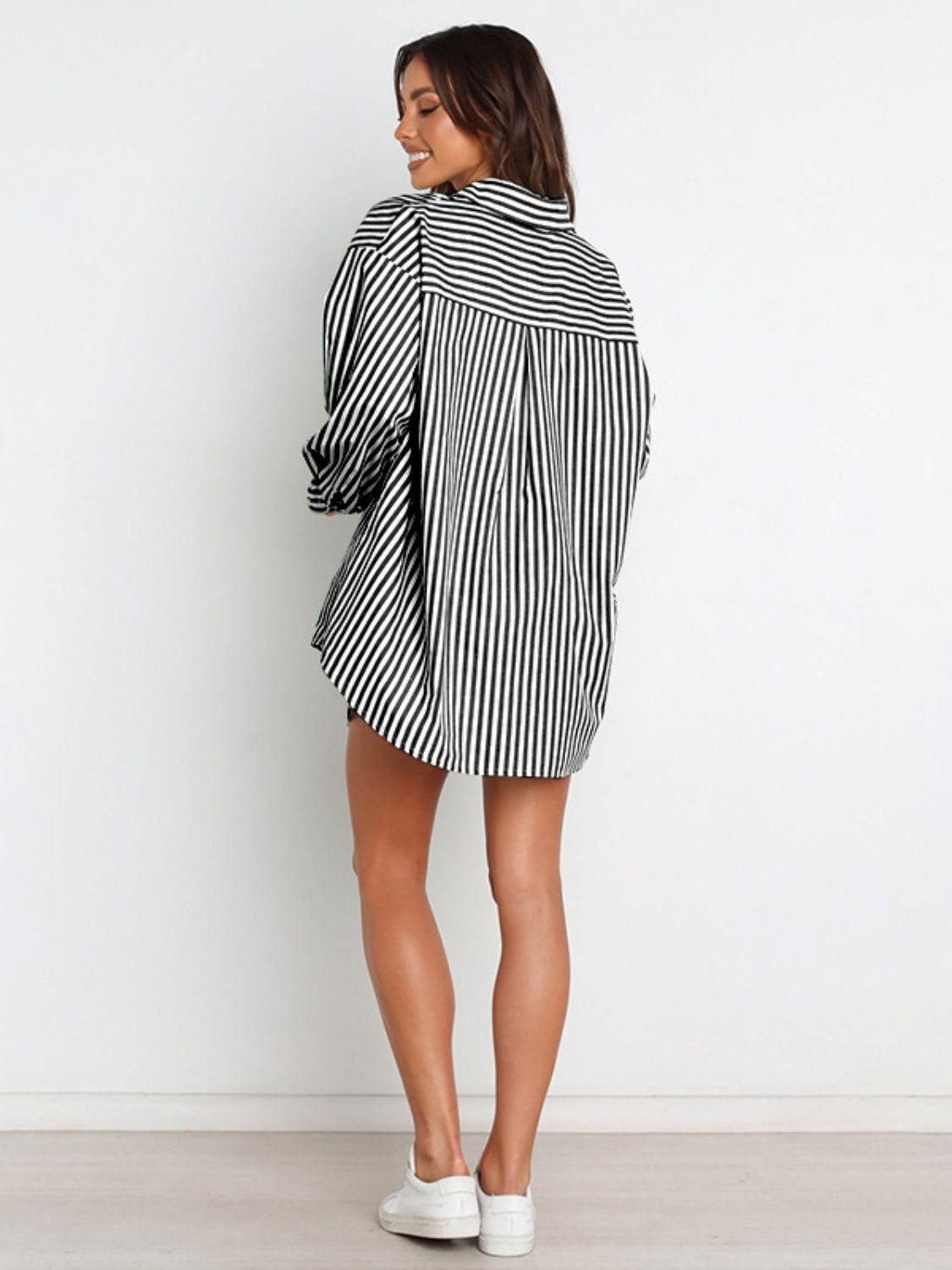 Striped Dropped Shoulder Shirt and Shorts Set - Clothes For Her Online Store