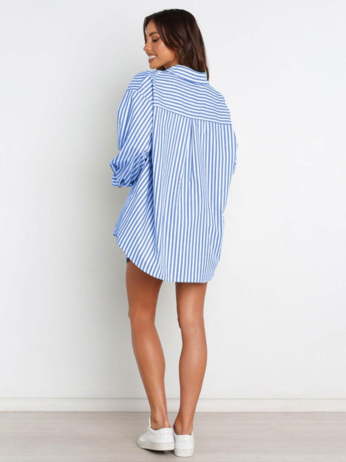 Striped Dropped Shoulder Shirt and Shorts Set - Clothes For Her Online Store